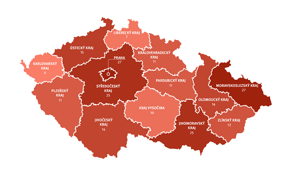 Mapa s počtem pracovišť vybaveným denzitometrem